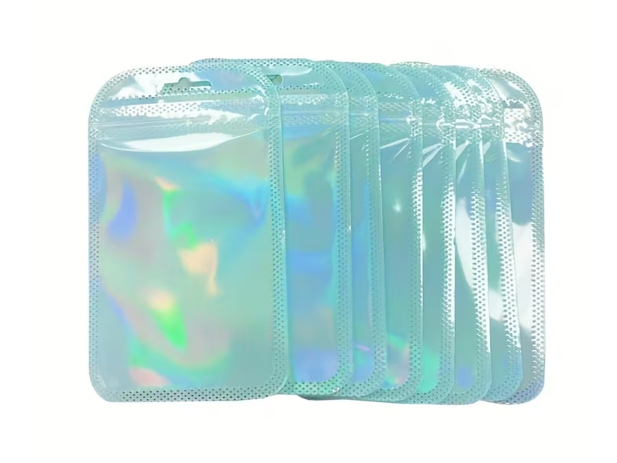 BOLSA  **VERDE ** HOLOGRAFICAS  CIERRE HERMETICO