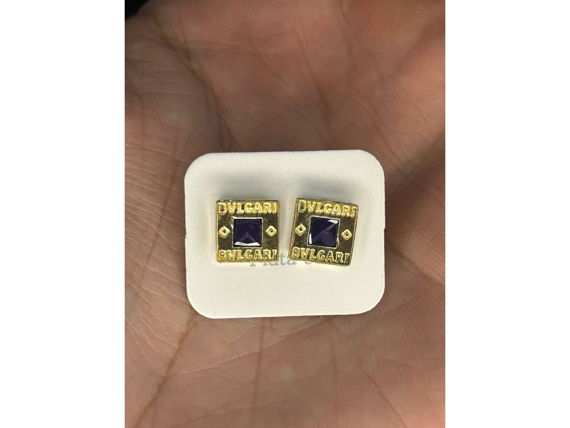 💜 Aros BVLGARI Cuadrados Violeta – Plata y Oro 18K