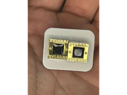 🖤 Aros BVLGARI Cuadrados Negros – Plata y Oro 18K (Tamaño Grande)