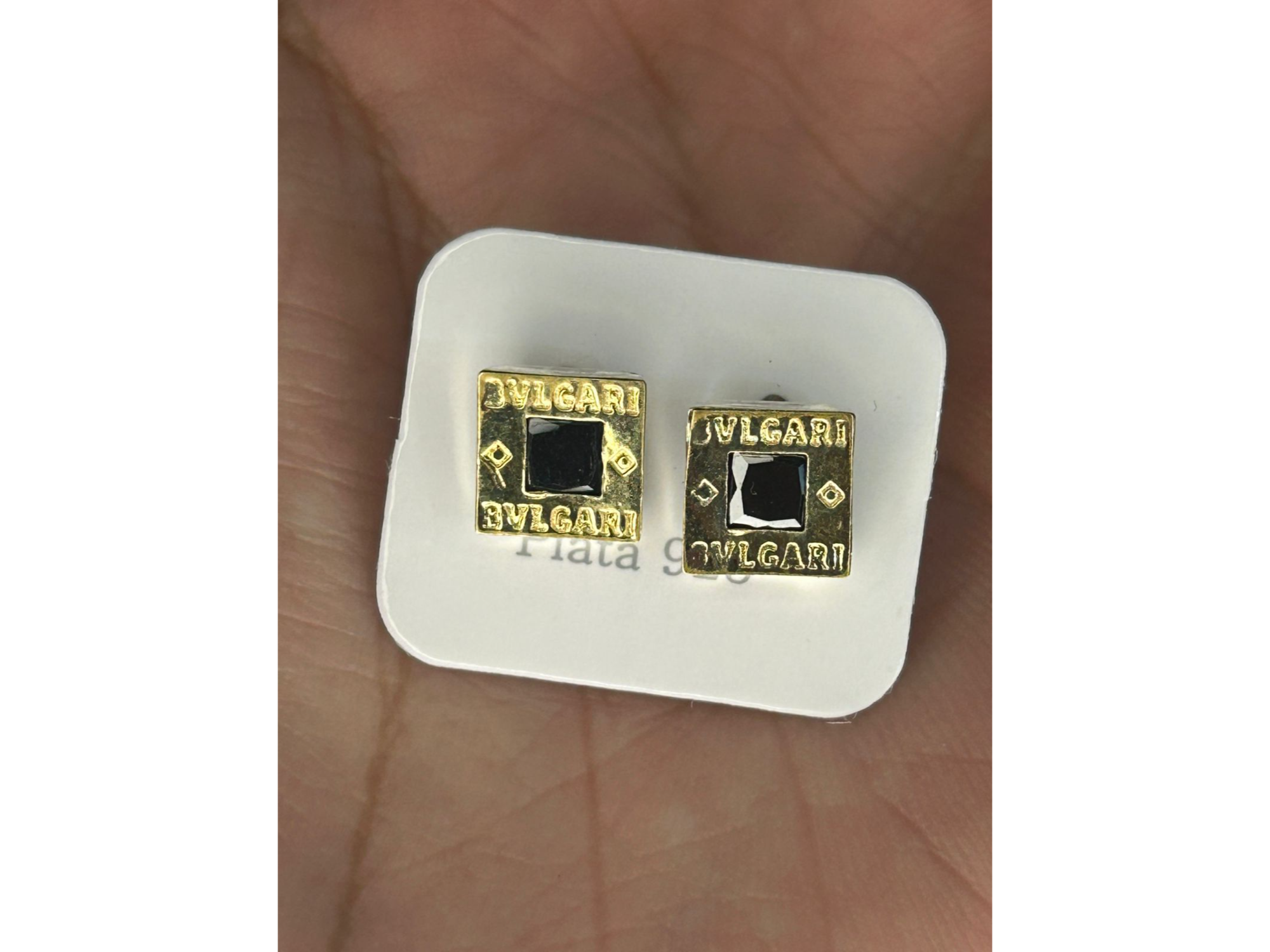 🖤 Aros BVLGARI Cuadrados Negros – Plata y Oro 18K