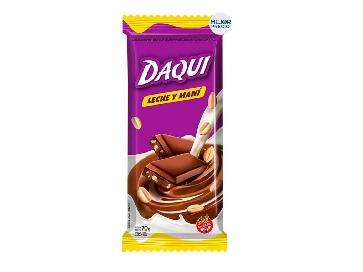 Chocolate Daqui Leche Y Mani Sin Tacc 70g