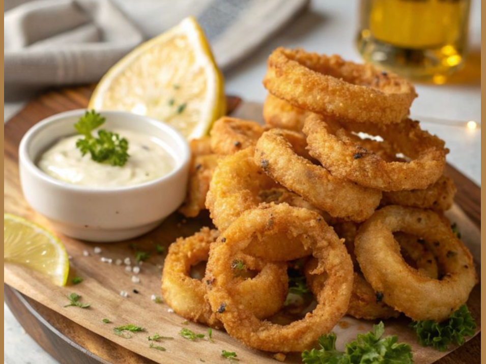 Aros de cebolla 🧅- 12unidades + 2 salsas ( para 👬) + fritas