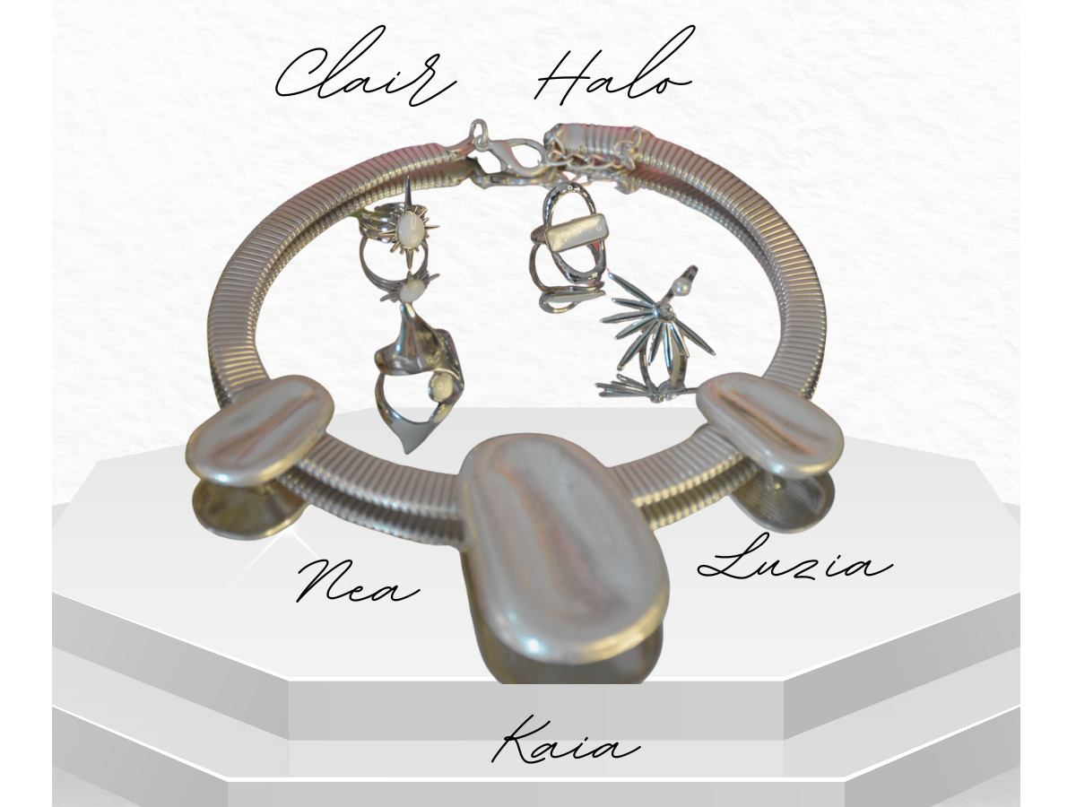 Anillos: CLAIR - HALO - NEA - LUZIA Collar: KAIA plateados