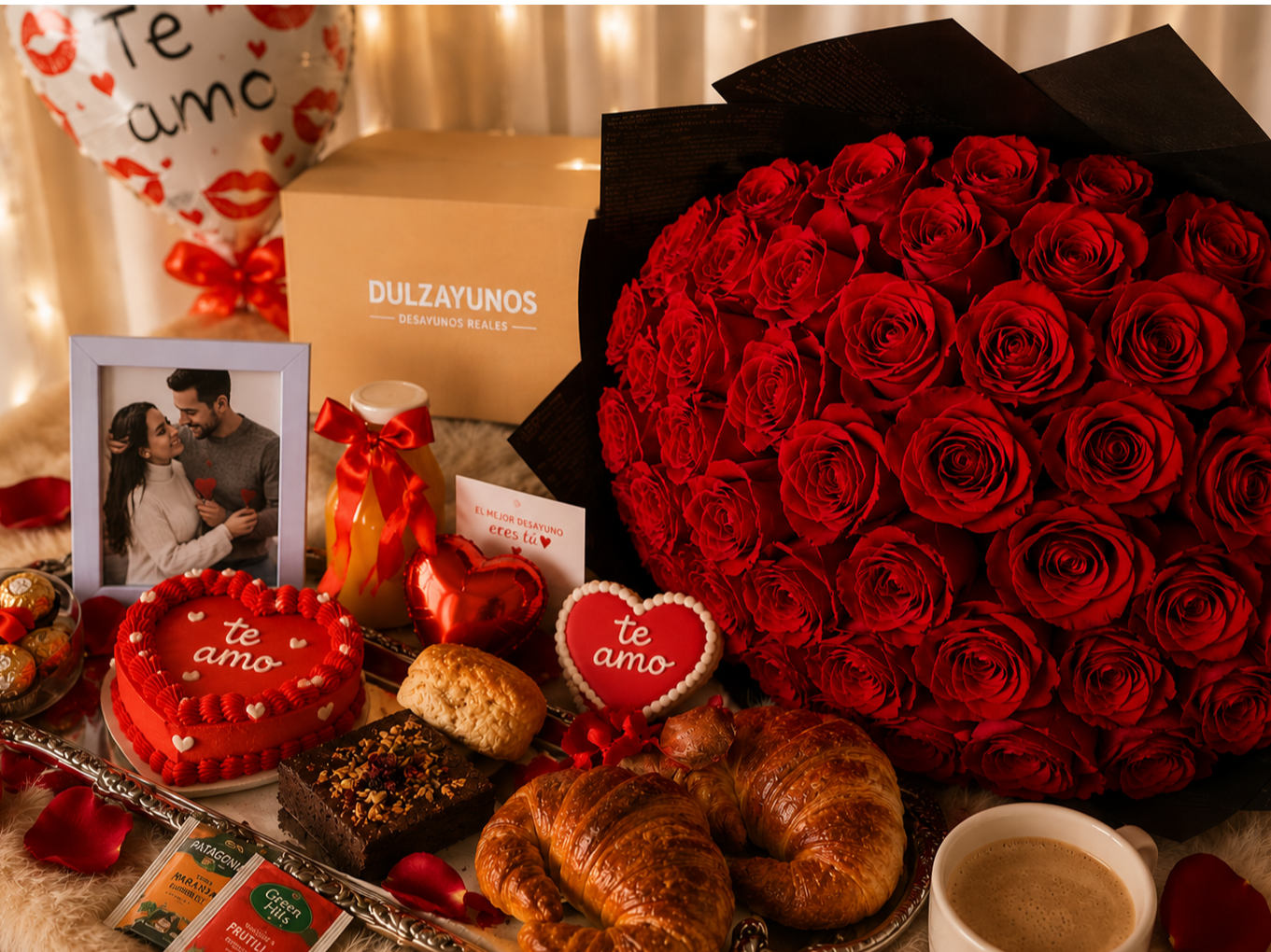 Deluxe romántico con ramo de rosas y peluche (envío incluído)