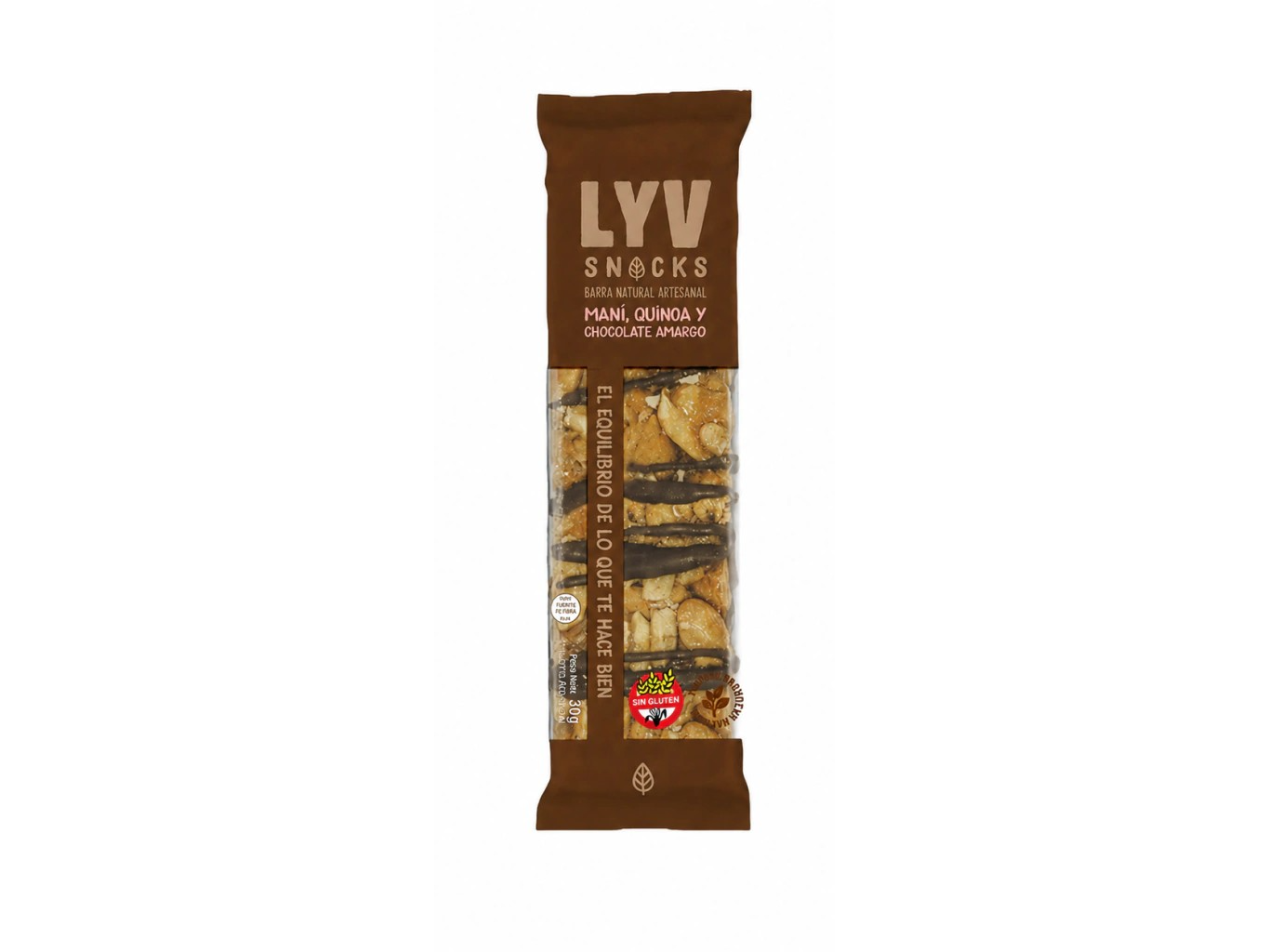 Lyv Barra de Mani, Quinoa y Chocolate amargo x 12 | Naturales Sin Tacc