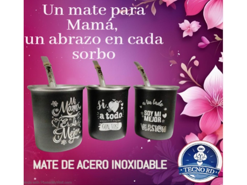 MATE ACERO + BOMBILLA GRABADA MAMA