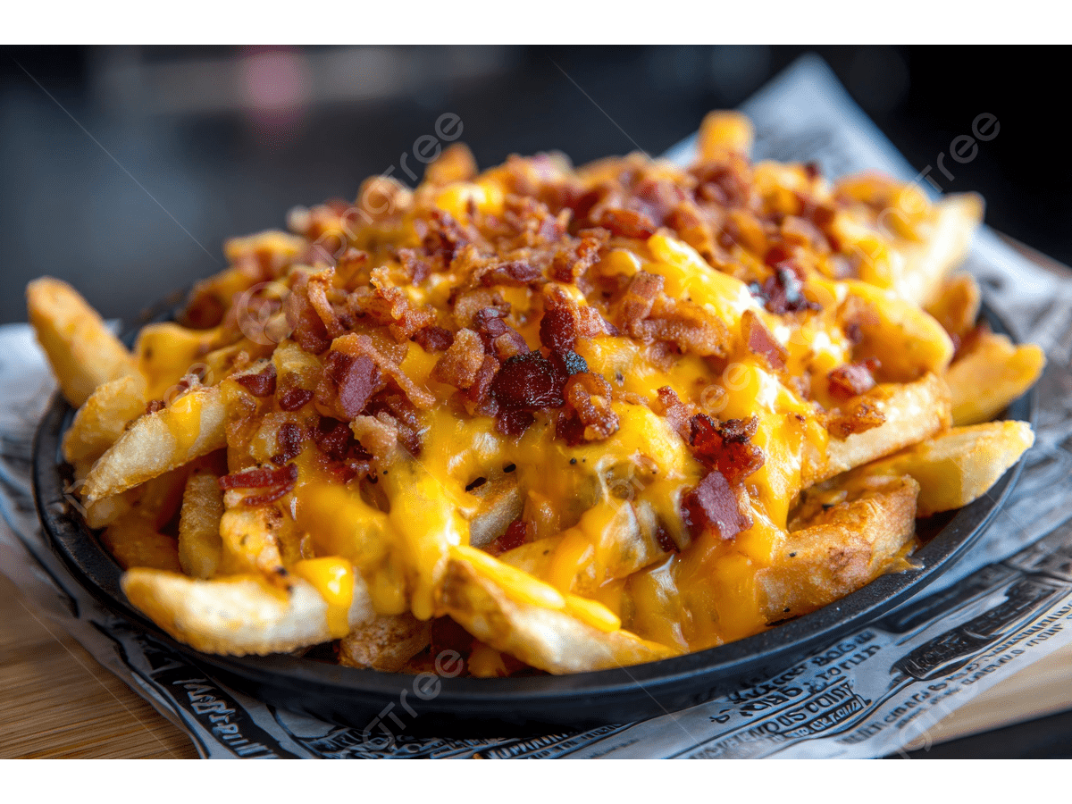 Papas Fritas con cheddar y bacon