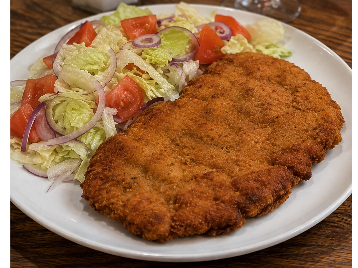 Milanesa de carne con ensalada