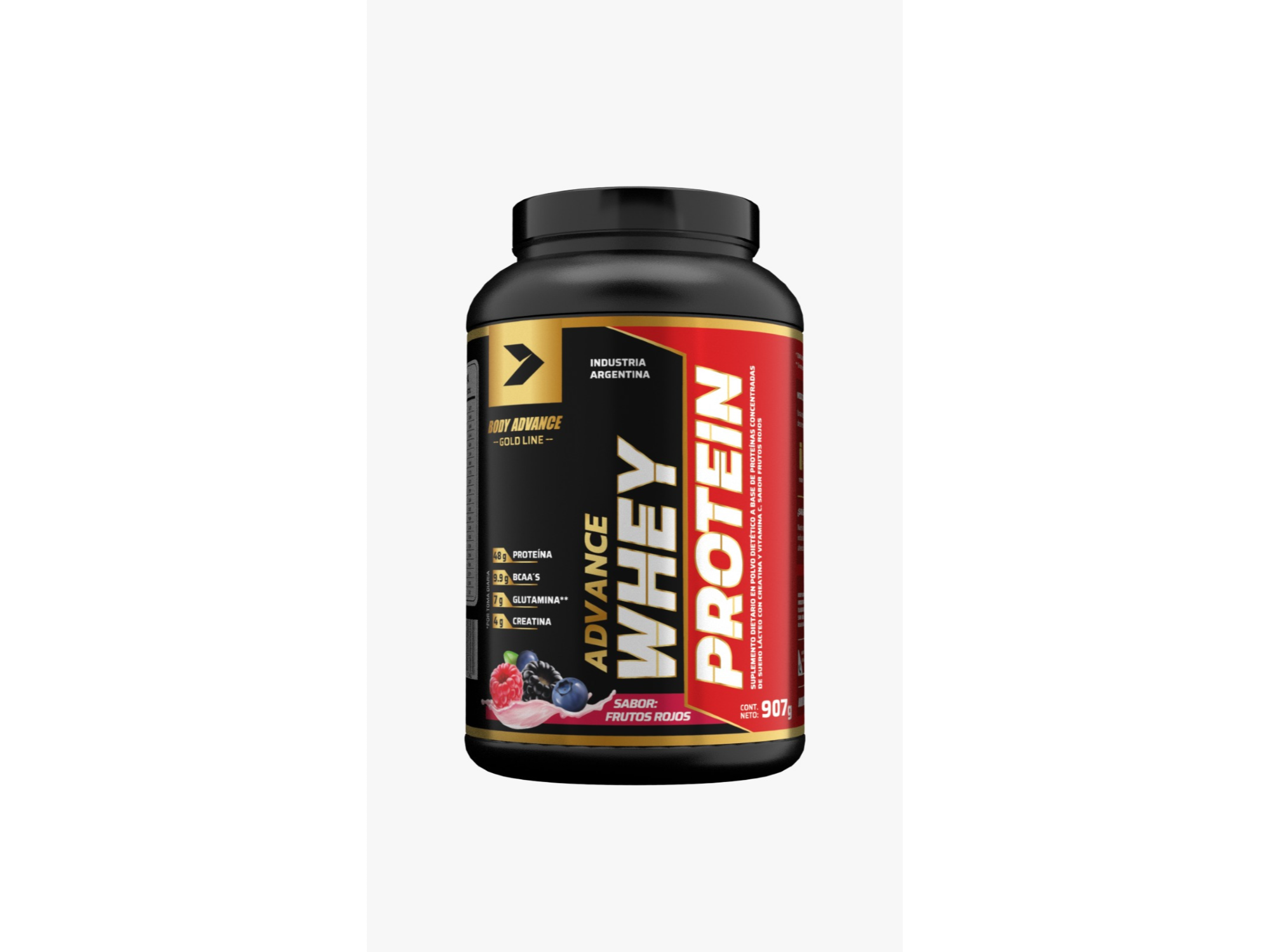 WHEY PROTEIN SABOR FRUTOS ROJOS,CHOCOLATE,VAINILLA,DULCE DE LECHE BODY ADVANCE 910GR