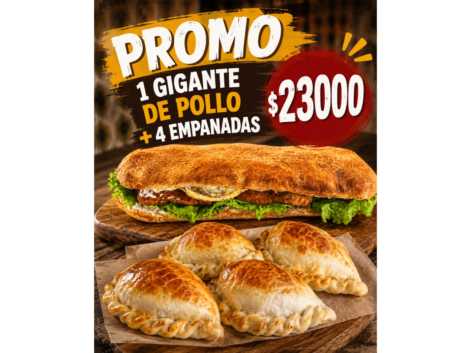 sandwich gigante  + 4 empanadas