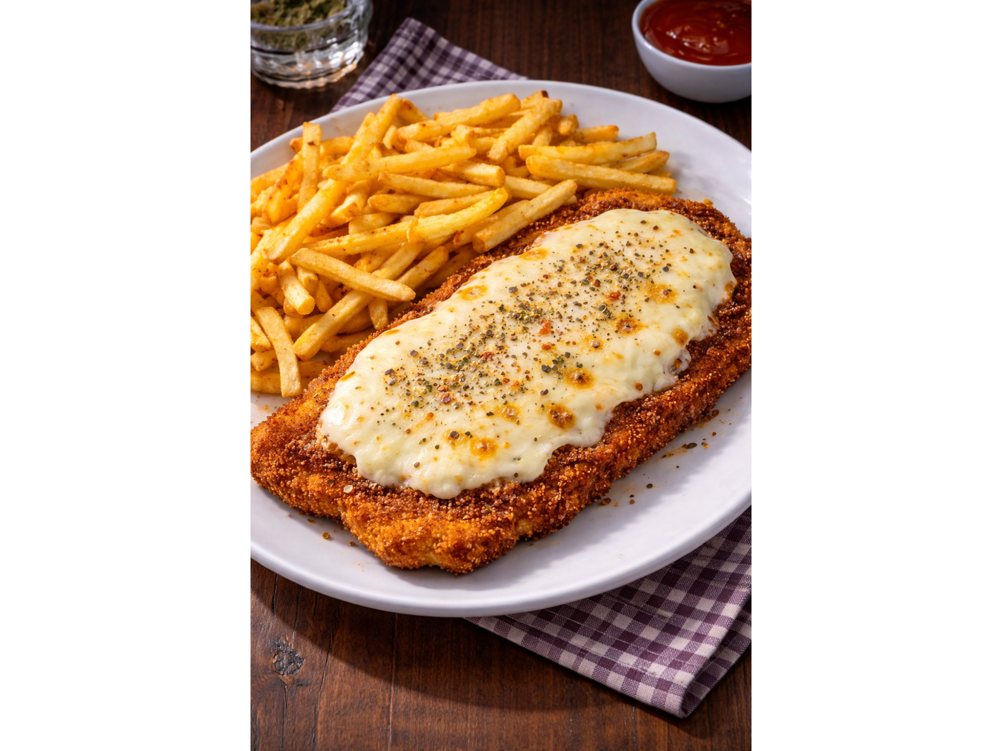 Milanesa gratinada con papas ( para 2 personas)
