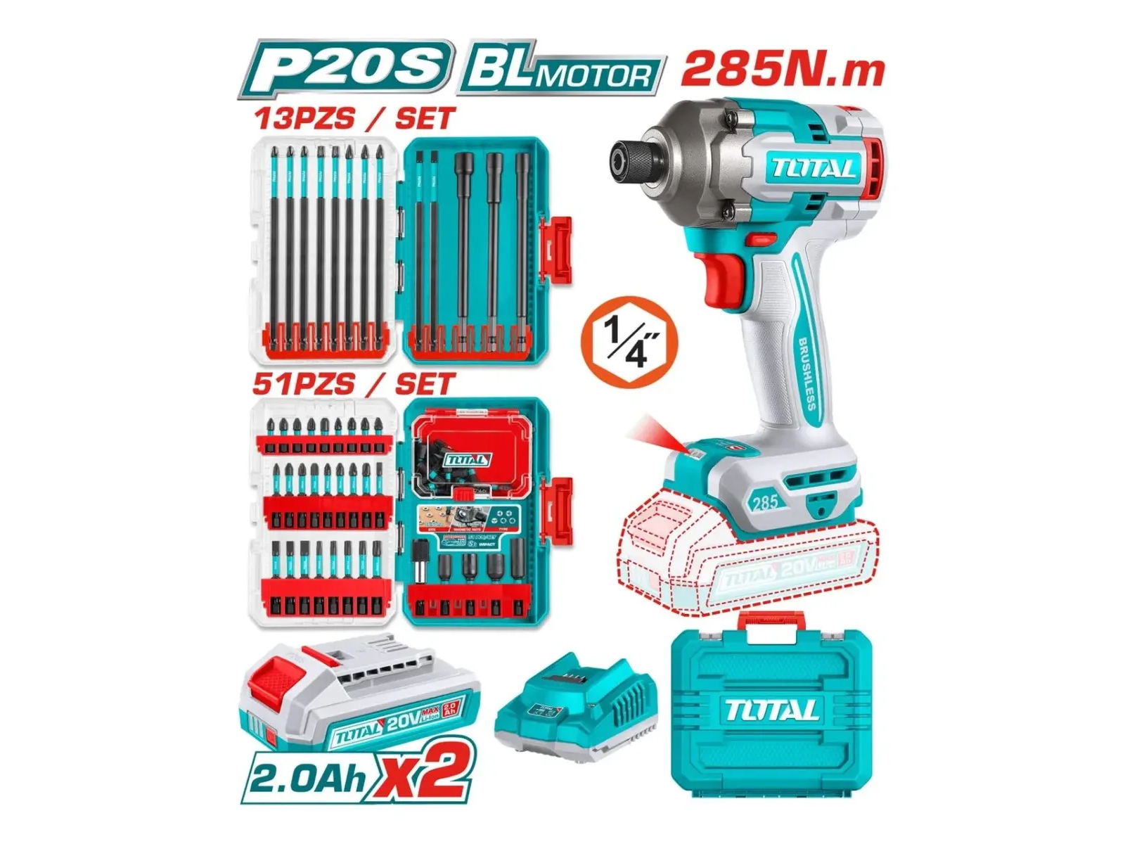 Combo Atornillador De Impacto 285nm Puntas Tosli250784