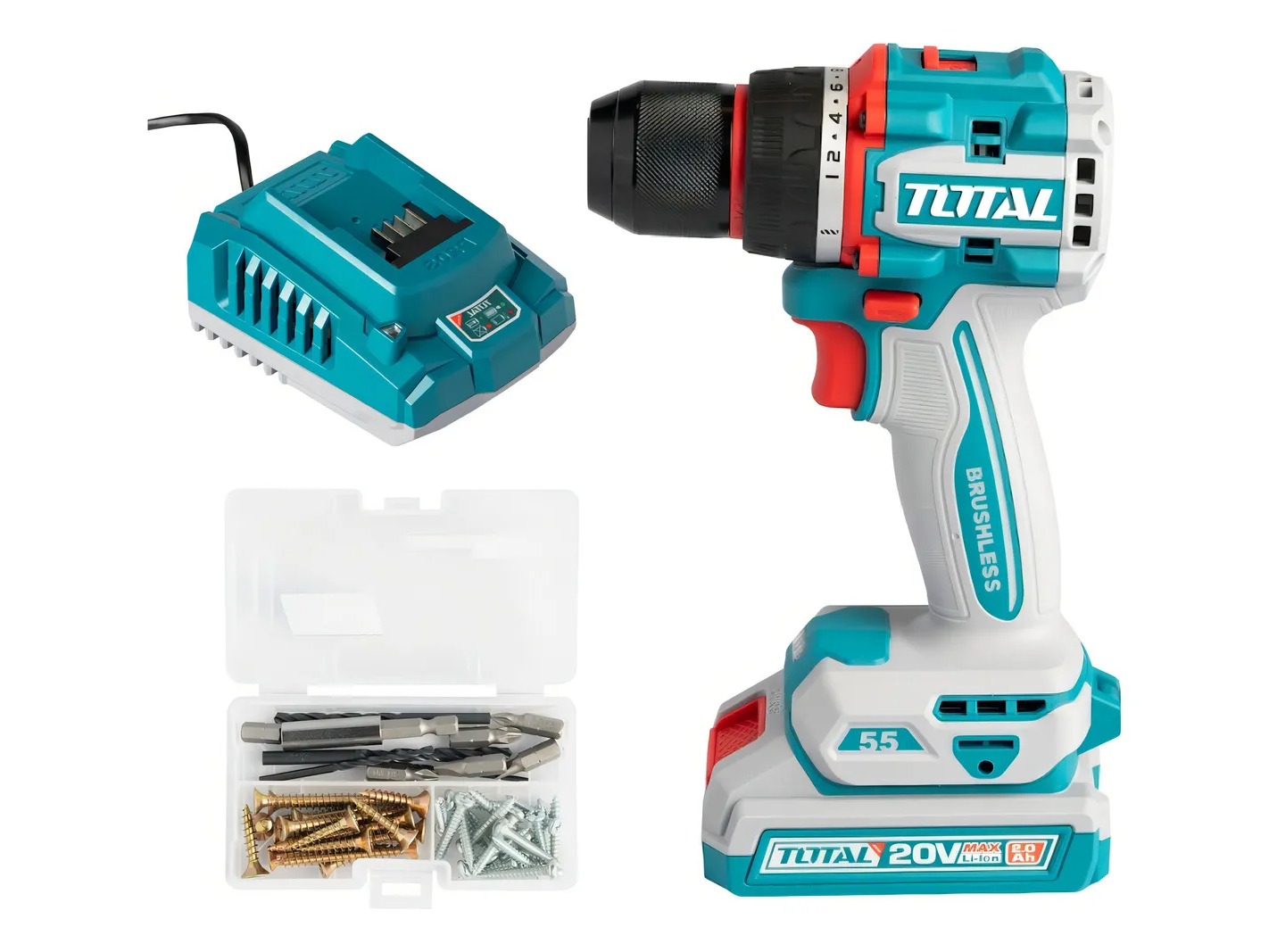 Taladro Percutor Inalámbrico 20v Brushless TOTAL 2000rpm 66nm Industrial