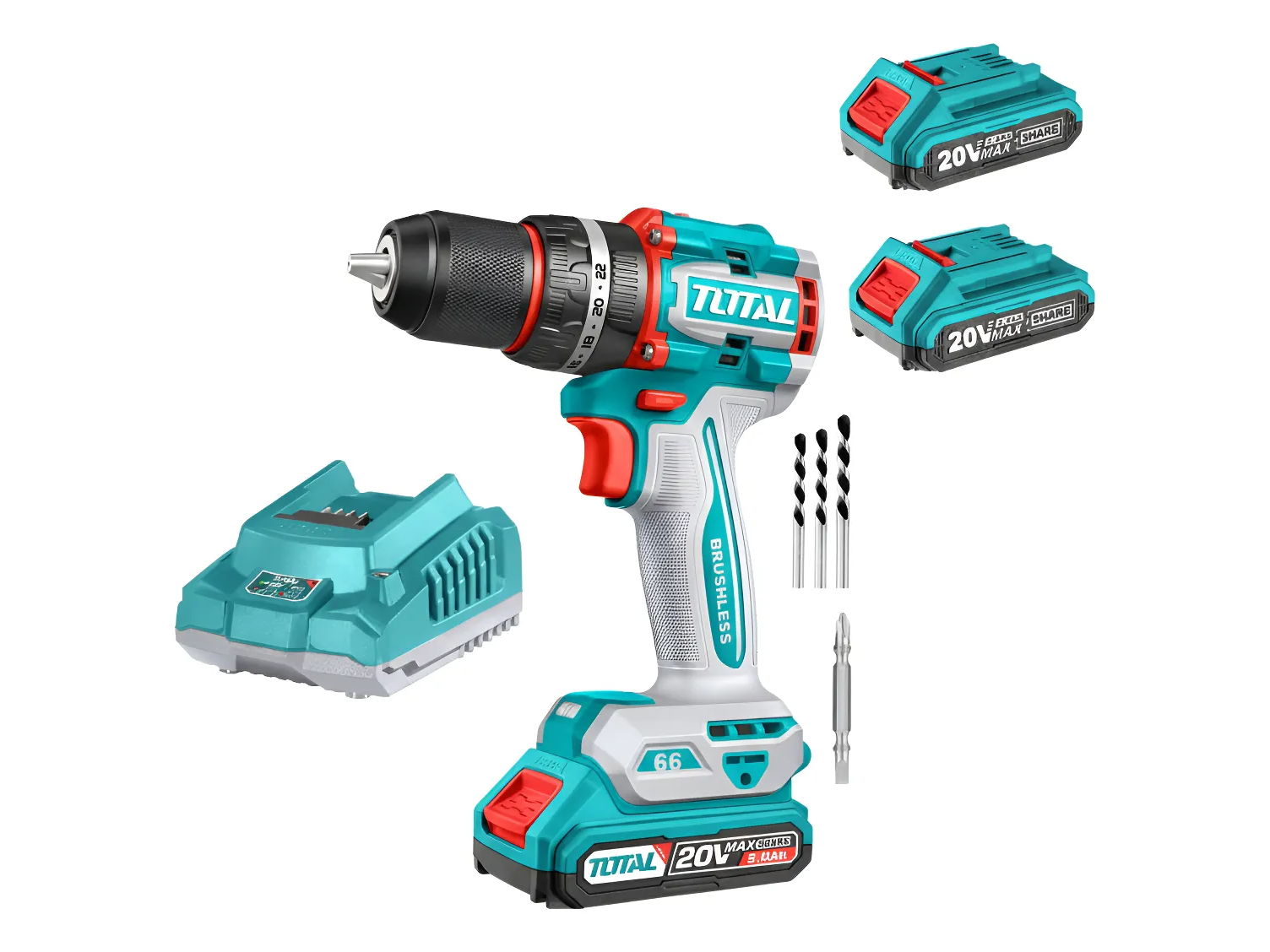 Taladro Percutor Brushless 66nm 20v Total + 2 Bat