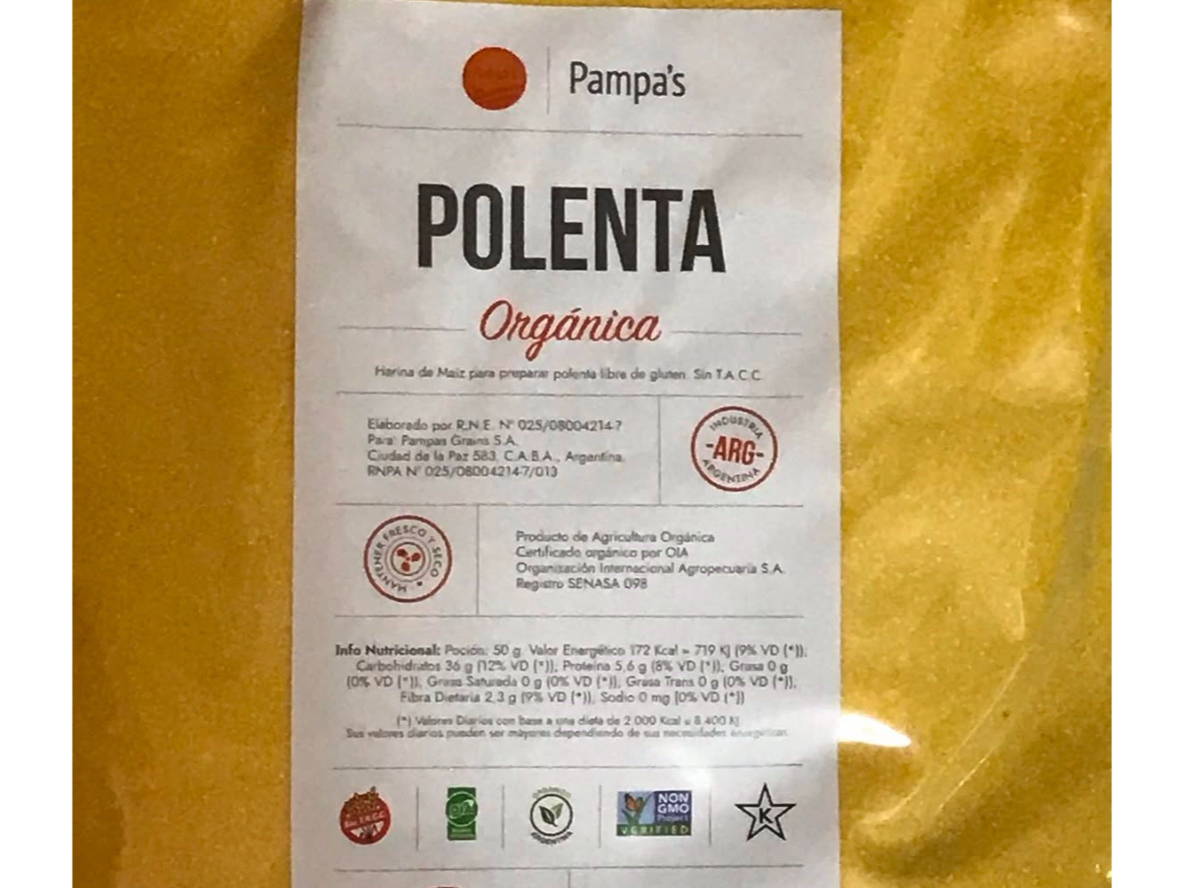 Polenta Orgánica "Pampas´s Organic" 500 gr (fraccionada)
