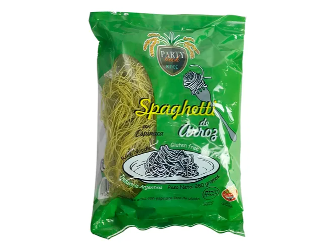 Spaghetti de arroz con espinaca "Party"