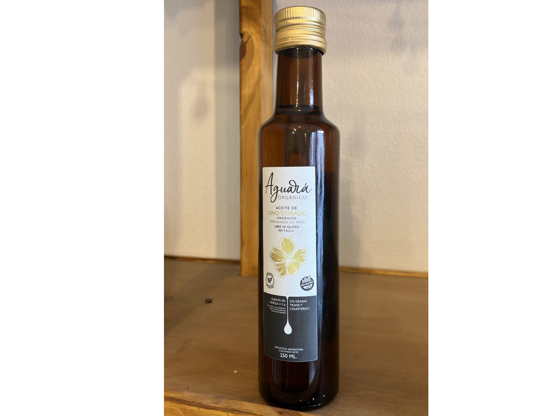Aceite de lino dorado orgánico "Aguará" x 250 ml.
