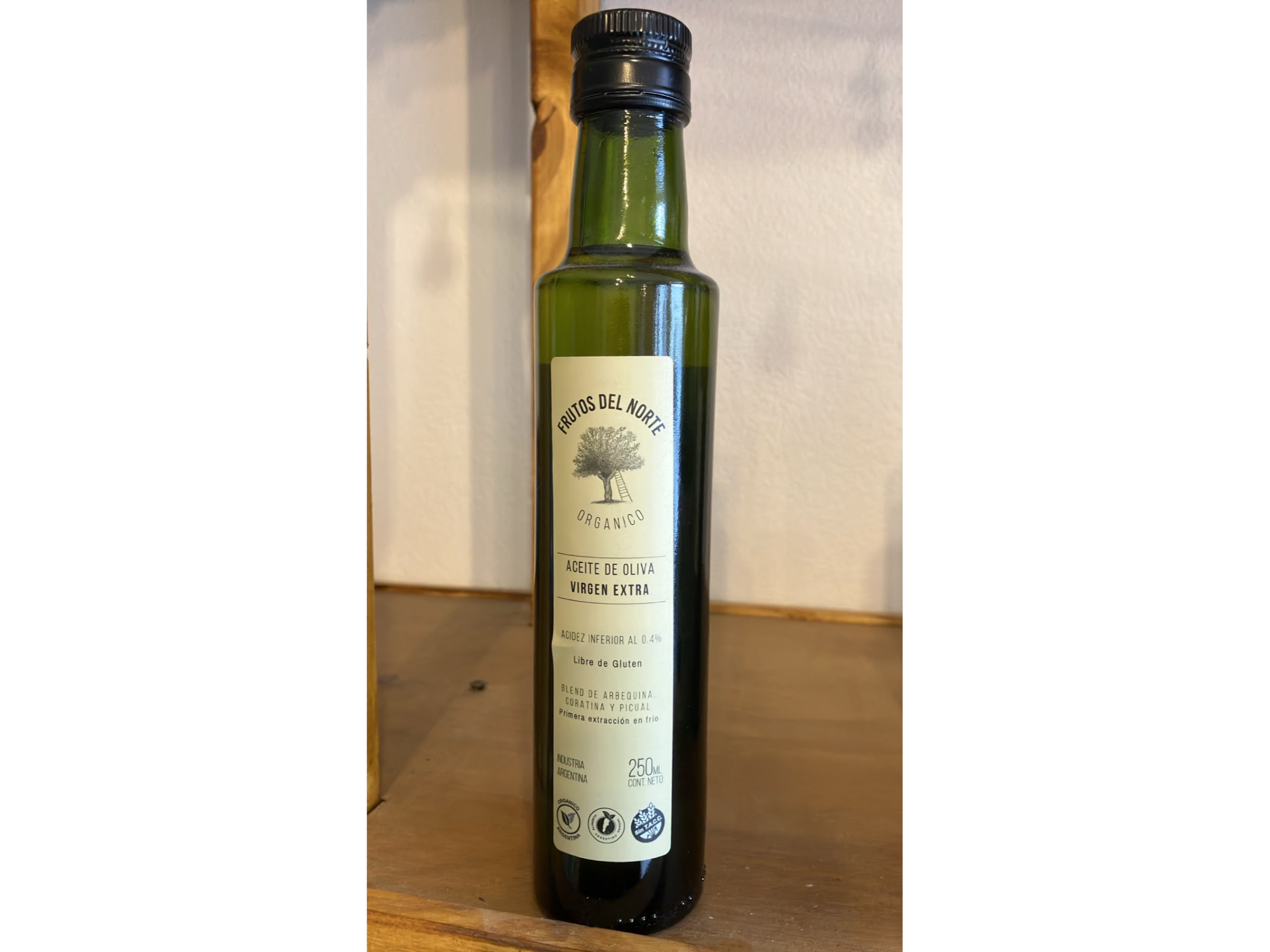 Aceite de oliva virgen extra orgánico "Frutos del Norte" x 250 ml.