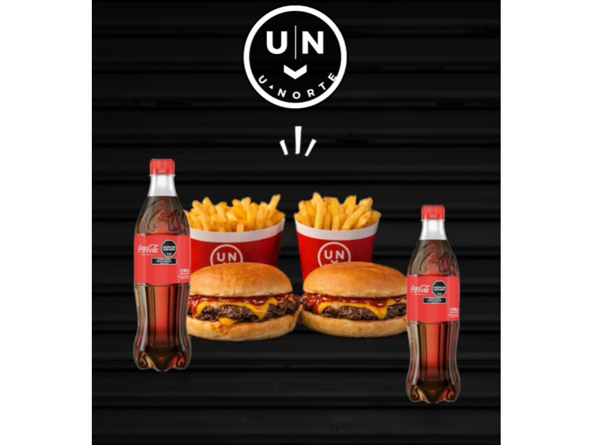 2  Burguers + 2 Papas Individuales + 2 Bebidas