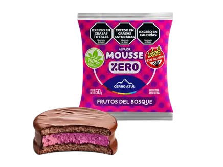 Alfajor Mousse Cerro Azul - Libre de Gluten y Sin Azúcar Caja de 12 unidades.