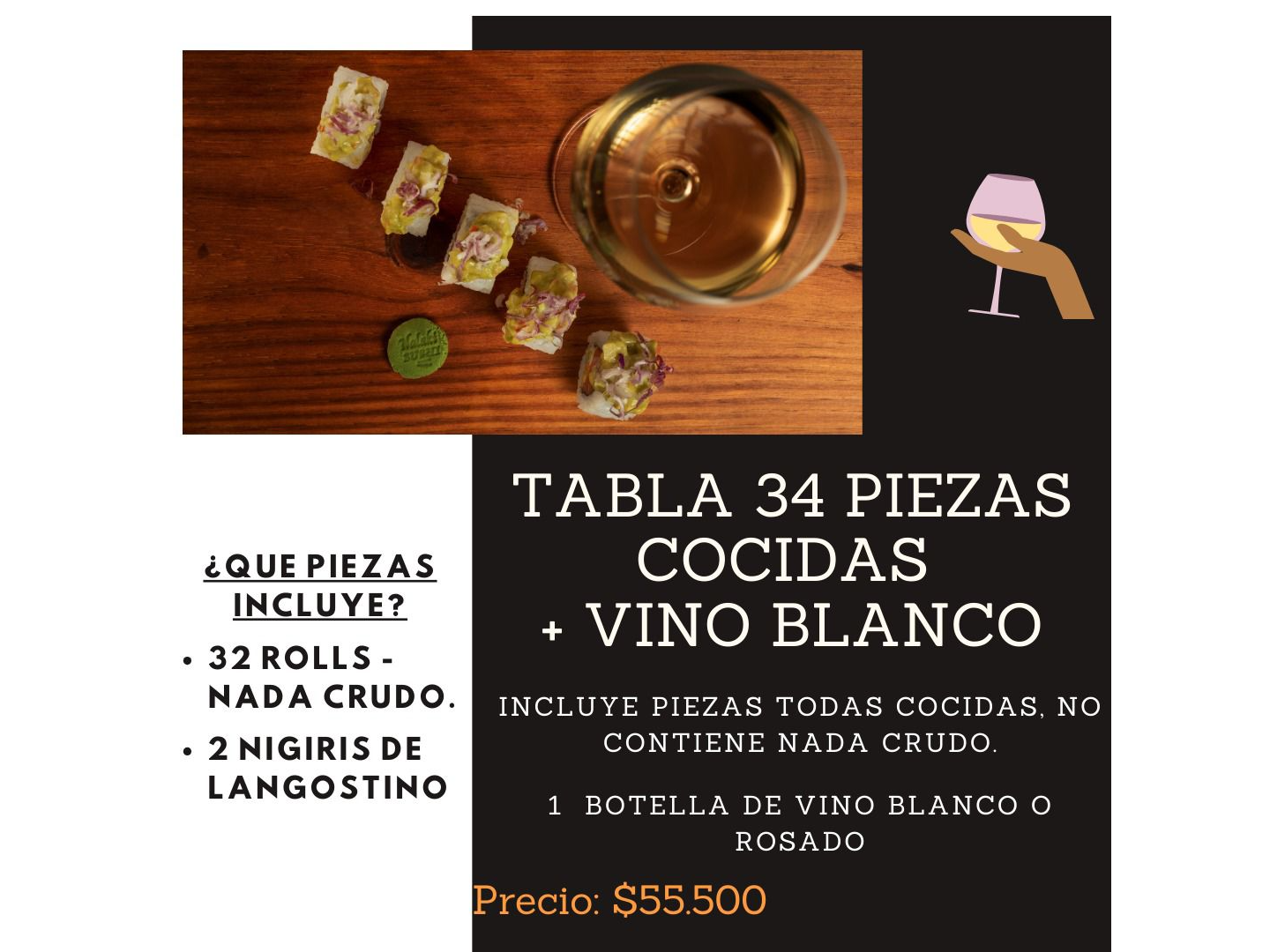 TABLA 34 piezas cocidas + vino blanco