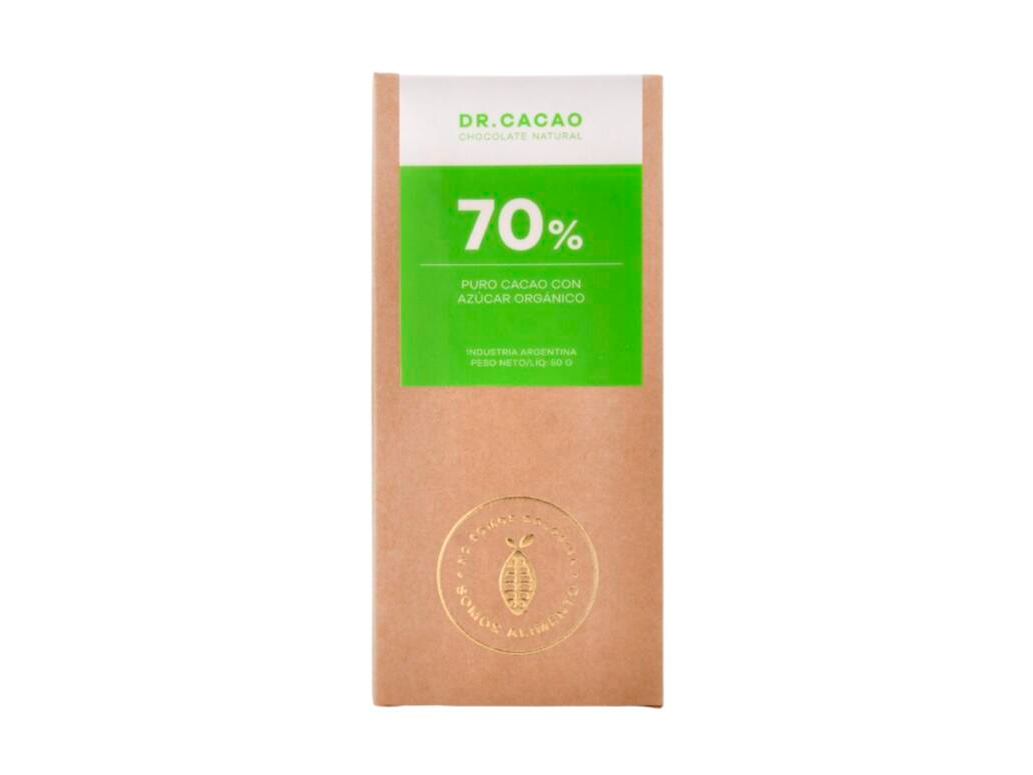 Tableta 70% puro Cacao con Azucar Organico x 50g - Dr Cacao