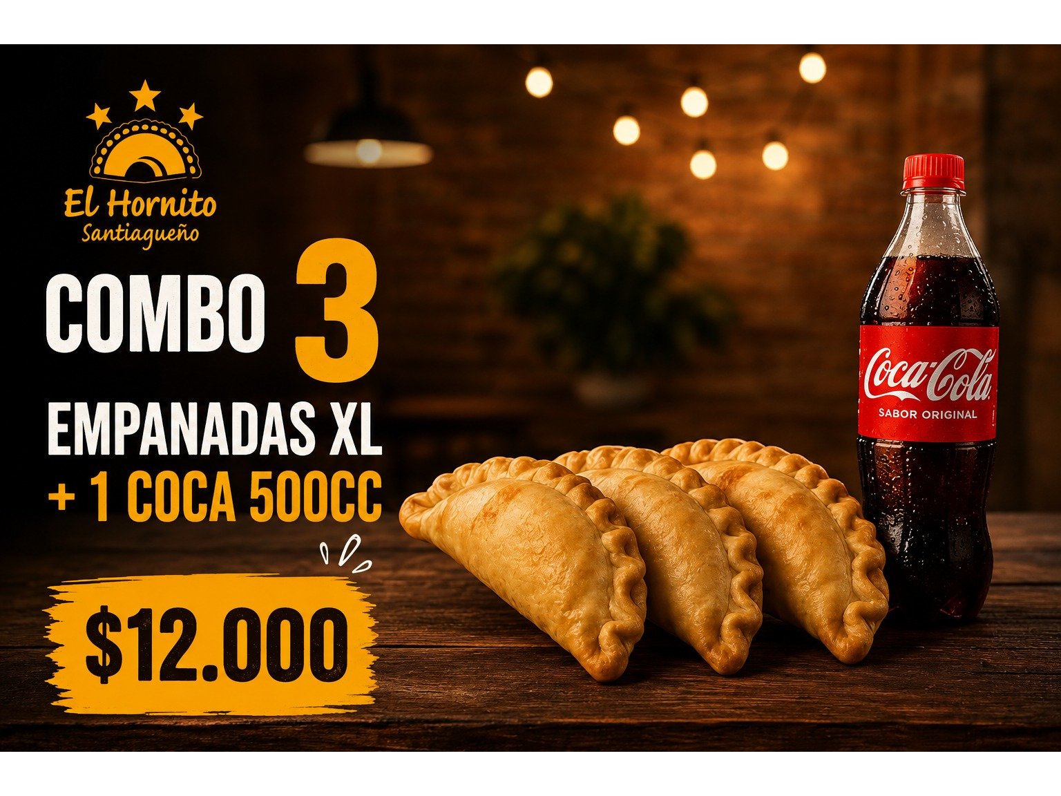 3 empanadas xl mas gaseosa de 500 ml