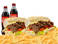 2 SANDWICHES DE COSTILLA DESMNUZADO + PAPAS + 2 GASEOSAS 500ML