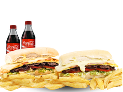 2 LOMITOS COMPLETOS + PAPAS + 2 GASEOSAS 500ML