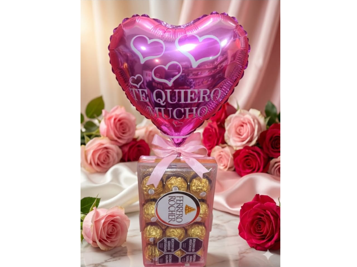 Bombones Ferrero Rocher en caja de cristal con globo metalizado (Copia)