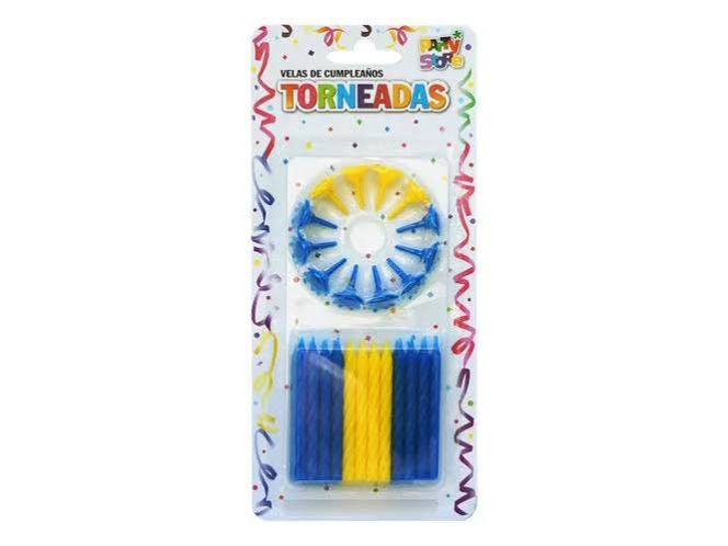 Velitas color azul y amarillo 24 un.