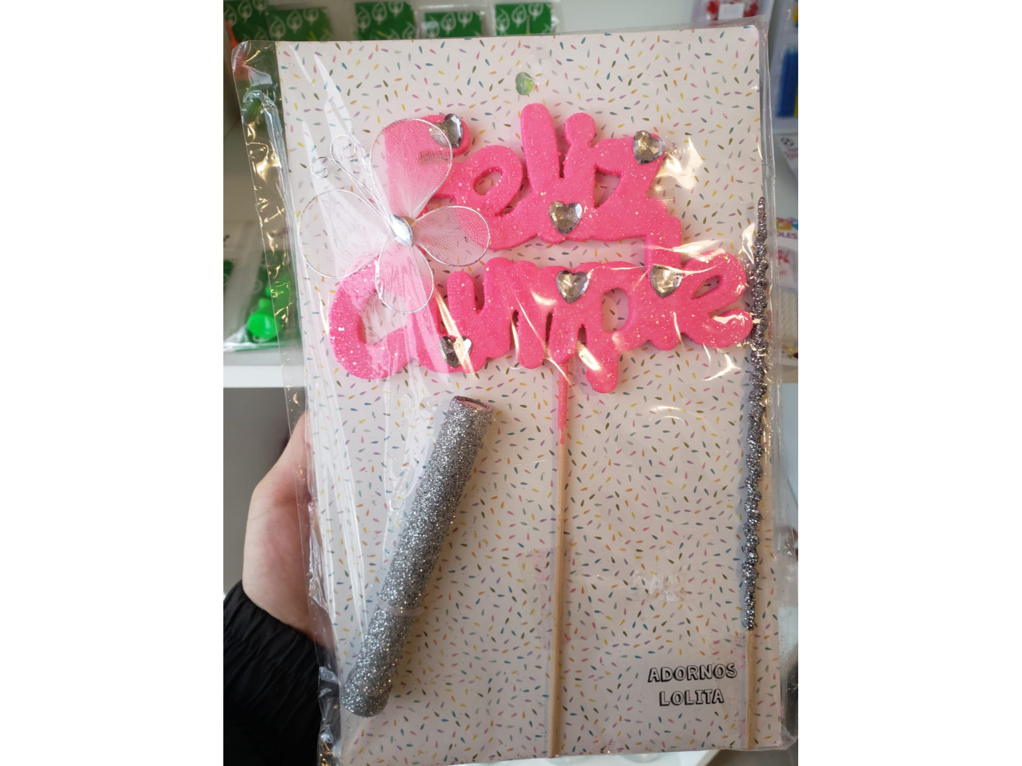 Set de vela, bengala y cartel de feliz cumple para torta