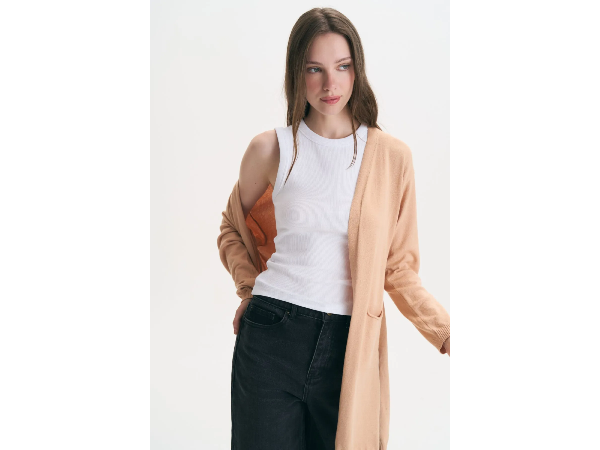 Saco con tajos largo tejido beige
