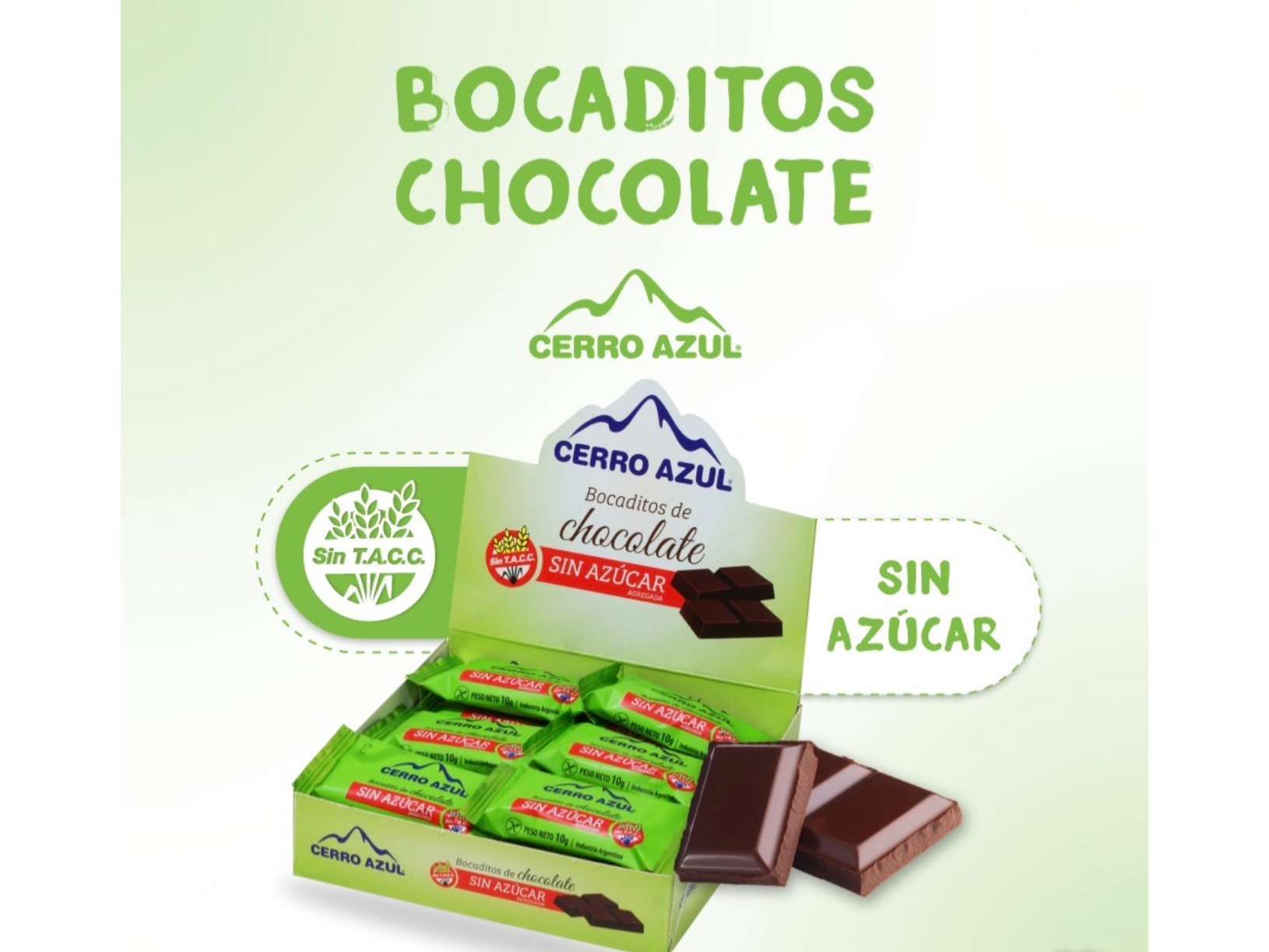 Caja de Bocaditos de Chocolate SIN AZÚCAR CERRO AZUL SIN TACC