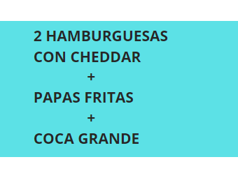 PROMO 3 ( 2 HAMBURGUESAS CON CHEDDAR + FRITAS + COCA GRANDE)