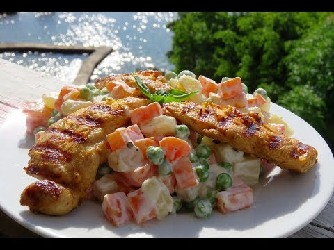 1/4 de pollo con ensalada Rusa