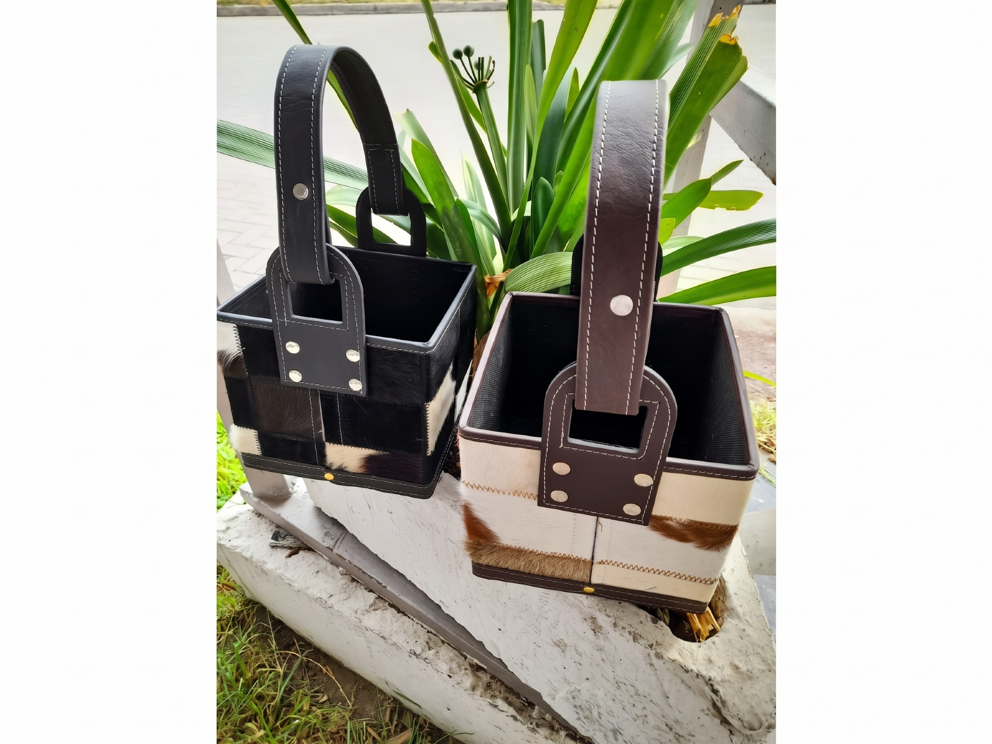 Canasta de cuero con pelo, Premium