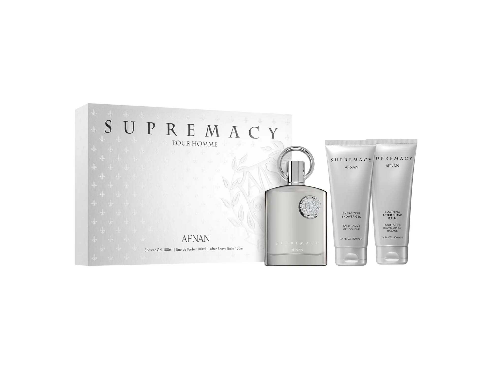 Kit Afman Supremacy Silver Perfume Eau de Parfum Masculino 100ml + Shower Gel + Loción Corporal