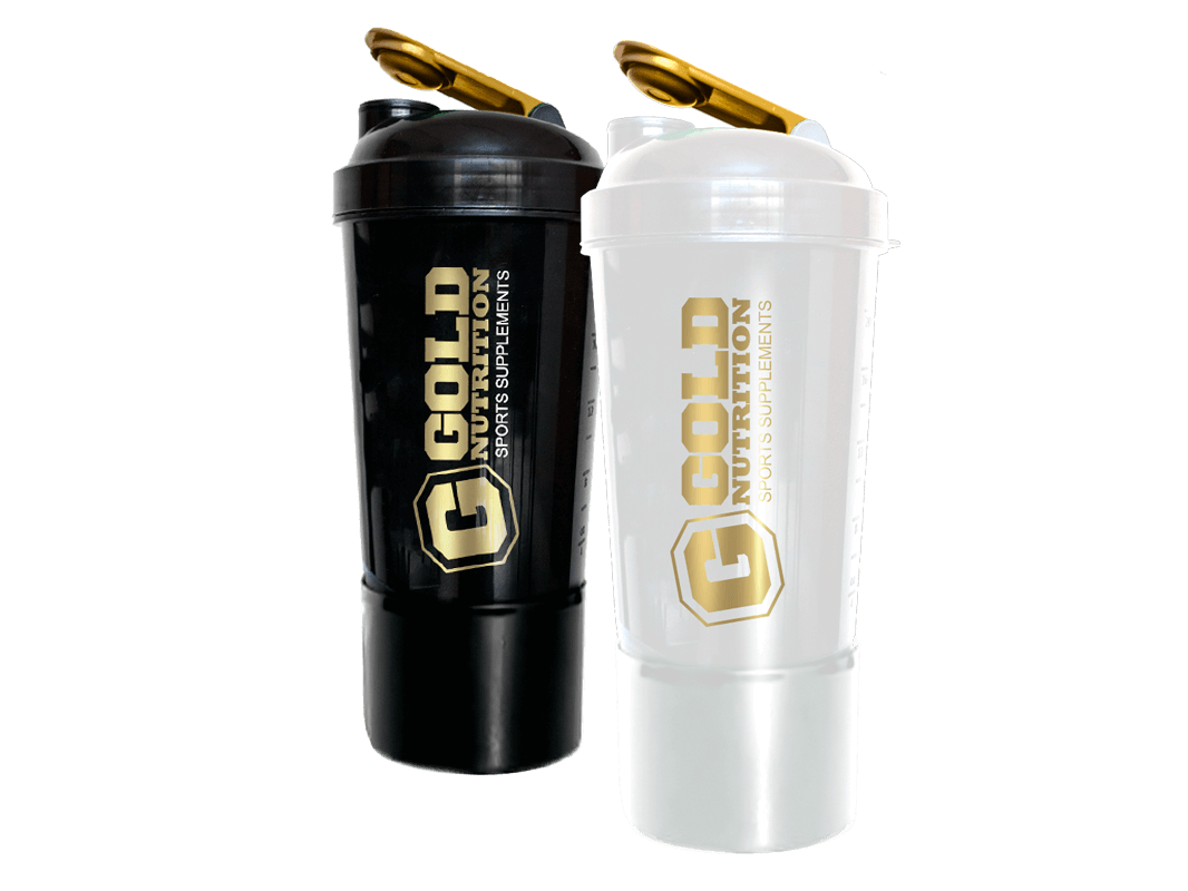 SHAKER GOLD NUTRITION - BLANCO / NEGRO NUEVO ! (VASO CON PASTILLERO) 600 c.c