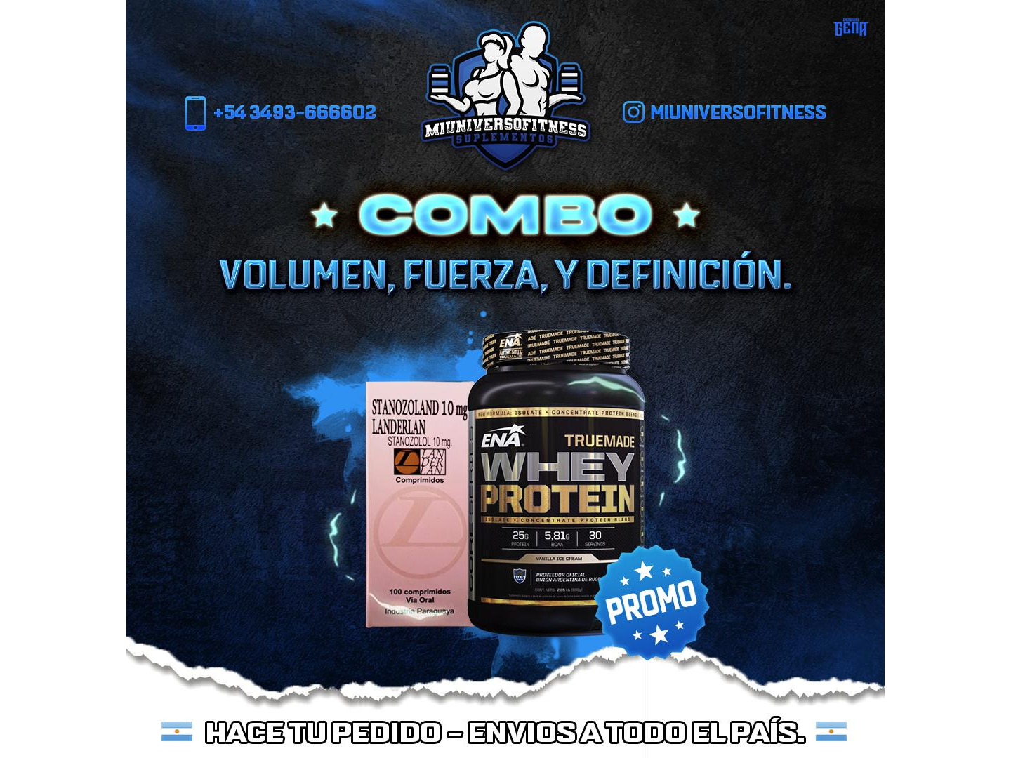 WHEY PROTEIN ENA SPORT + STANOZOL LANDERLAN 10X 100 COMP. - RESULTADOS EN DOS SEMANAS - COMBO MASA MUSCULAR ORGINAL DE CALIDAD!!!