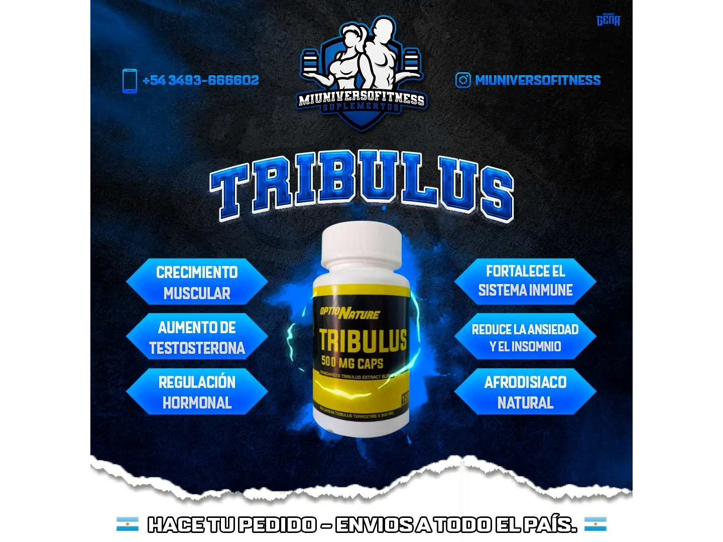 TRIBULUS 1500 X 120 CAPSULAS - OPTION NATURE - MIUNIVERSOFITNESS