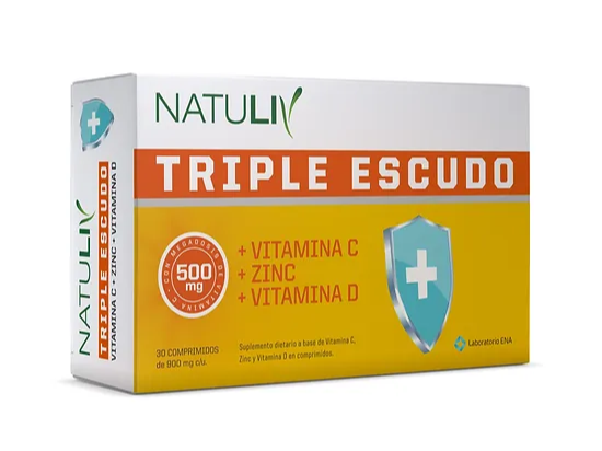 TRIPLE ESCUDO (NEW) Vitamina C + Zinc +  Vitamina D 500 mg AUMENTO DE LAS DEFENSAS