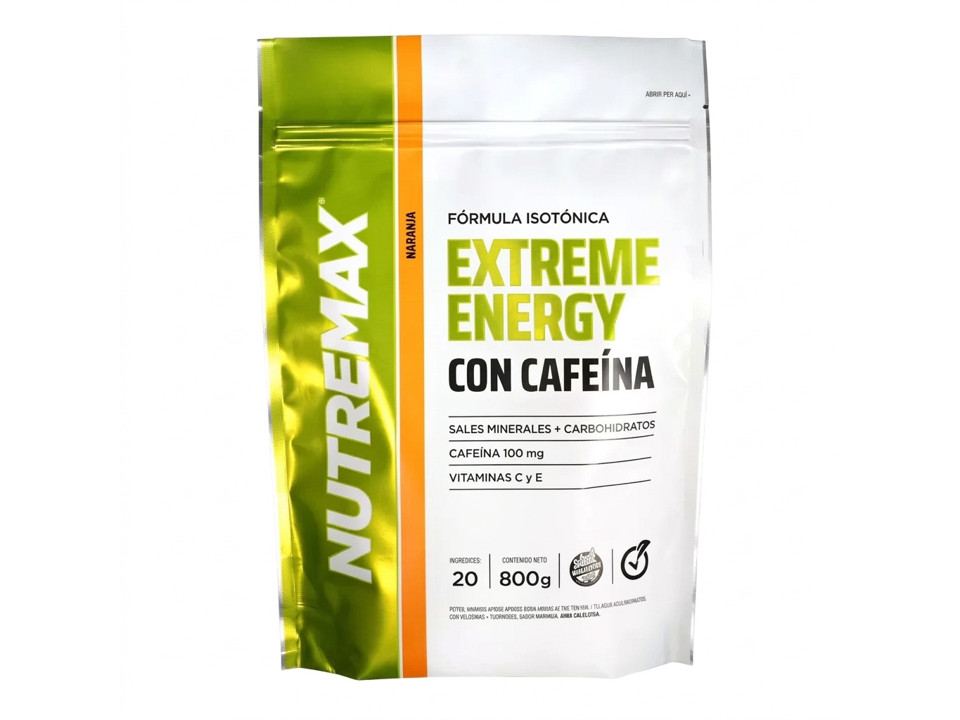 Extreme Energy con cafeina Nutremax Doypack x 800gr Sabor Naranja