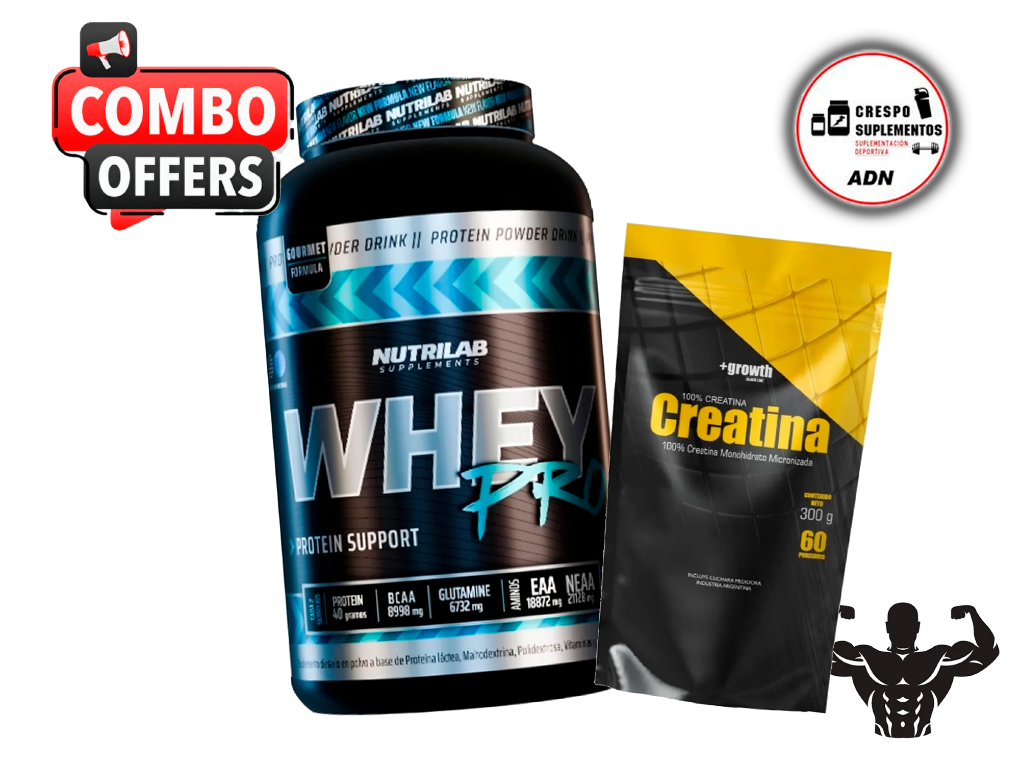 Nutrilab Whey Pro 2.0 1 Kg Sabor Chocolate Blanco + Creatina Growth 300 grs