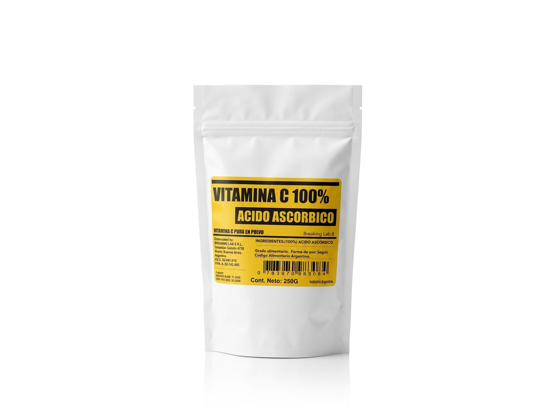 Vitamina C - Acido Ascorbico Puro En Polvo 100% Breaking Lab - 250 grs