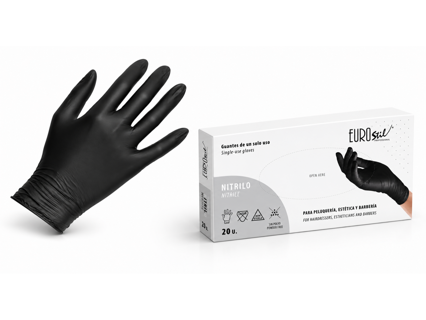 CAJA 20 GUANTES DE NITRILO NEGROS GDE.