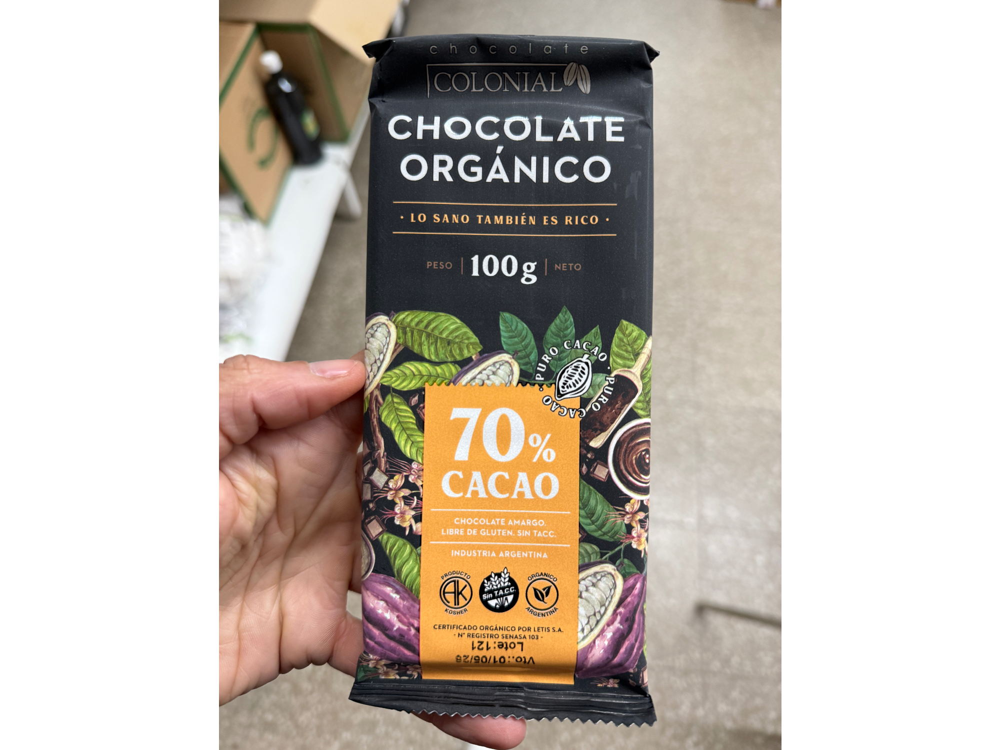 Chocolate 70% cacao organico