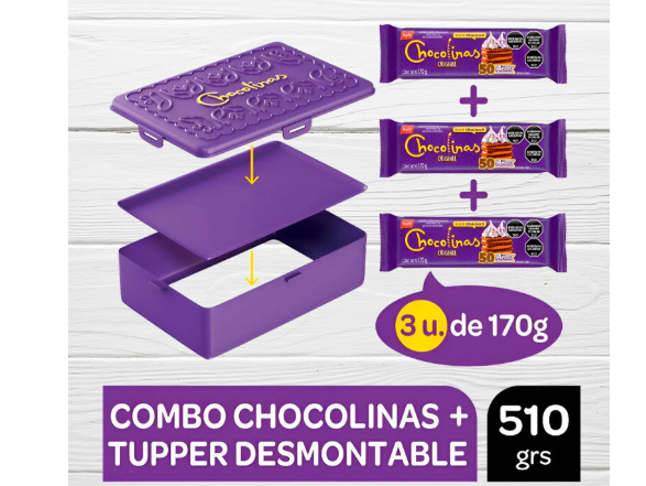 TUPPER CHOCOLINAS ESPECIAL CHOCOTORTA C/3 CHOCOLINAS DE 170GR