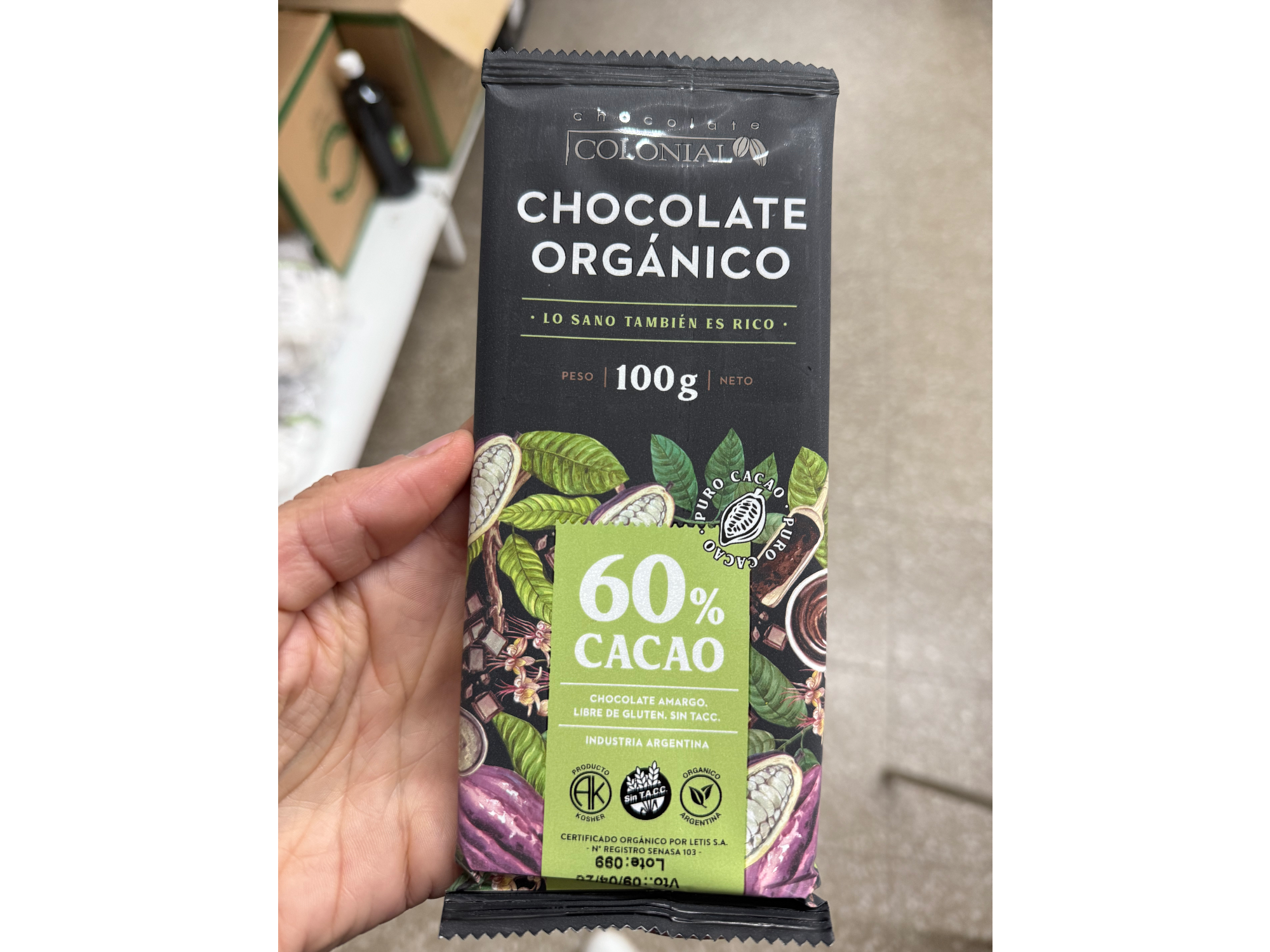 Chocolate 60% cacao orgánico