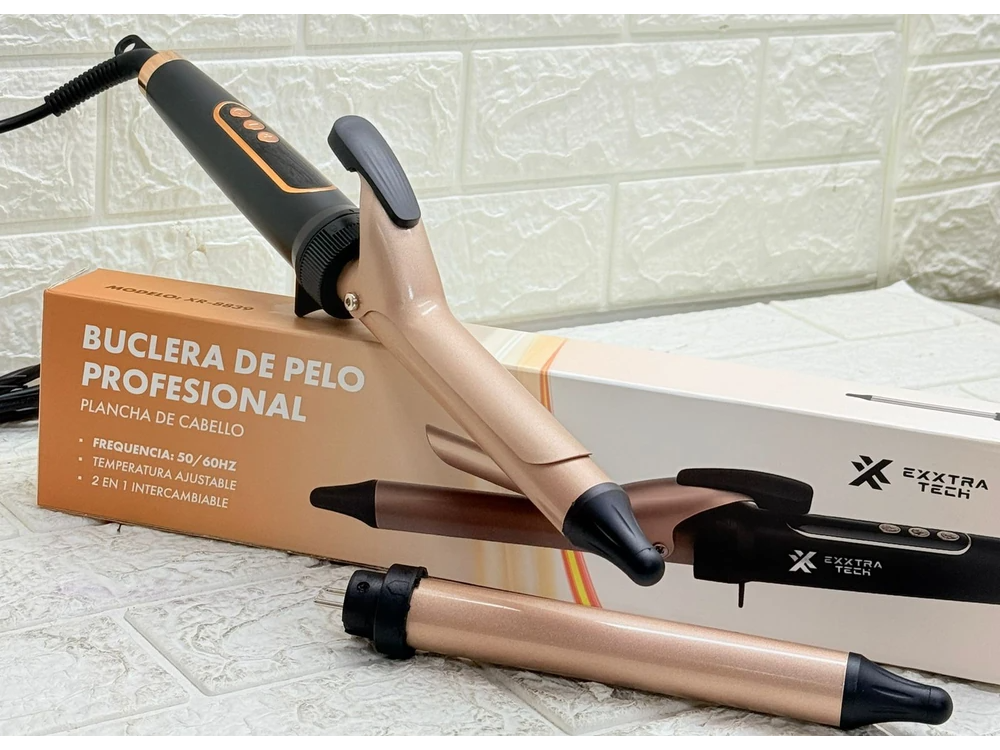 BUCLERA DE PELO PROFESIONAL PLANCHA DE CABELLO 2 EN 1 INTERCAMBIABLE - EXTTRA TECH - XR-8839